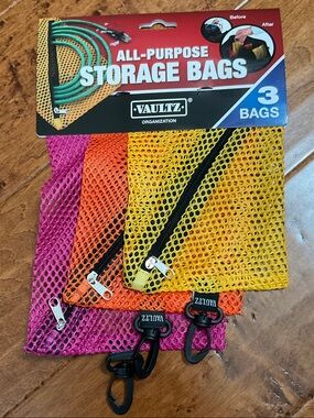 VAULTZ All-Purpose Mesh Storage Bags - Yellow, Orange, Pink (3-Pack)